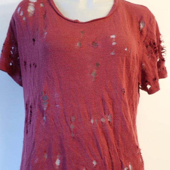 Womens IRO 100% Linen Cranberry Red Perforated T-Shirt 0/XS * - Picture 3 of 5